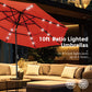 Alpha Joy 10ft 3-Tier Auto-Tilt Patio Umbrella, Steel Pole & Ribs ¨C Double Vented, Solar Lights, Orange Red