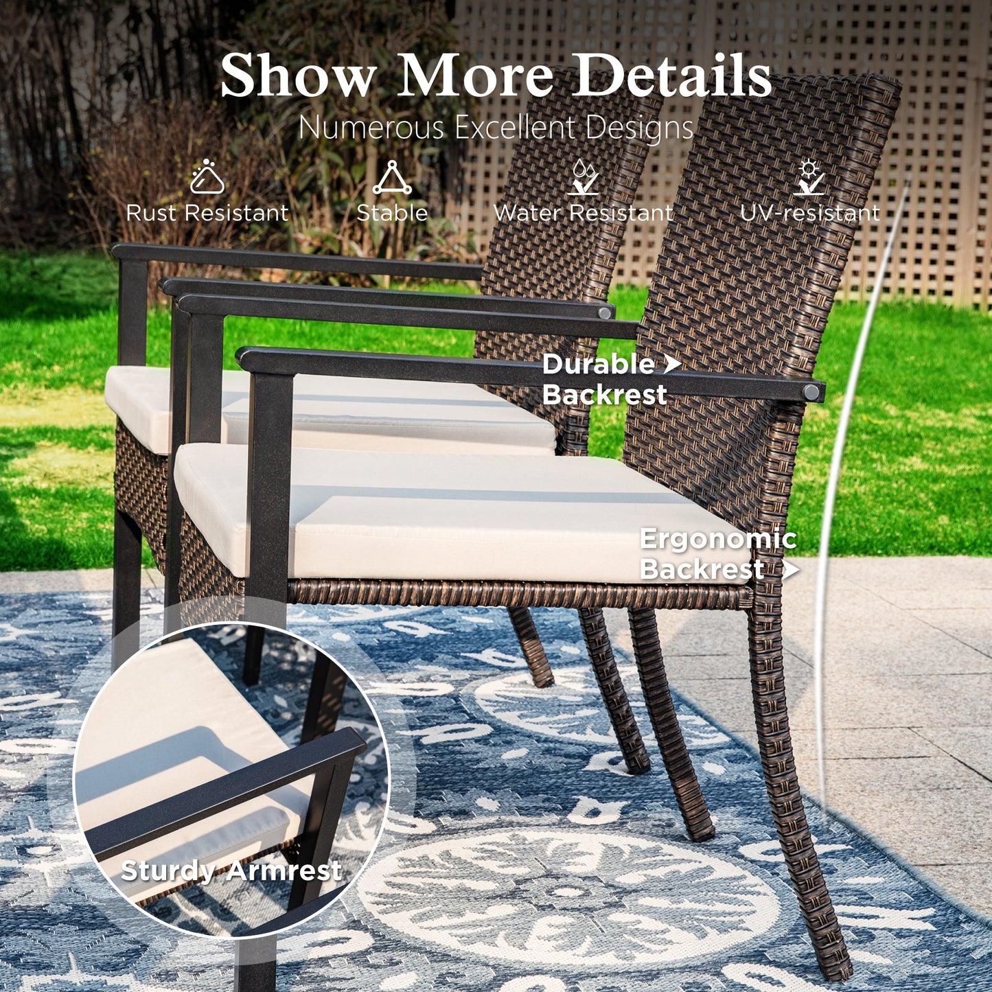 Sophia & William 7 Pieces Cast Aluminum Outdoor Patio Dining Set with Extendable Rectangular Metal Table & Cushioned Wicker Rattan Chairs for 6