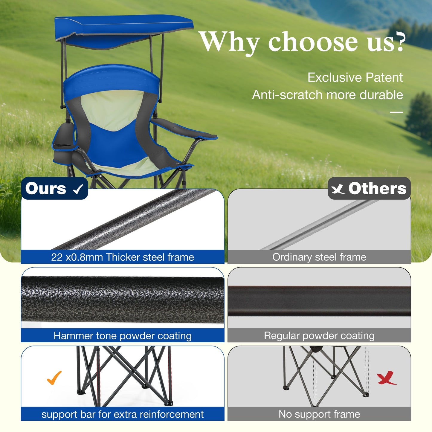 Sophia & William Foldable Canopy Chair Portable Camping Lounge Chair Outdoor Sunshade Canopy Chair with Cup Holder, Blue