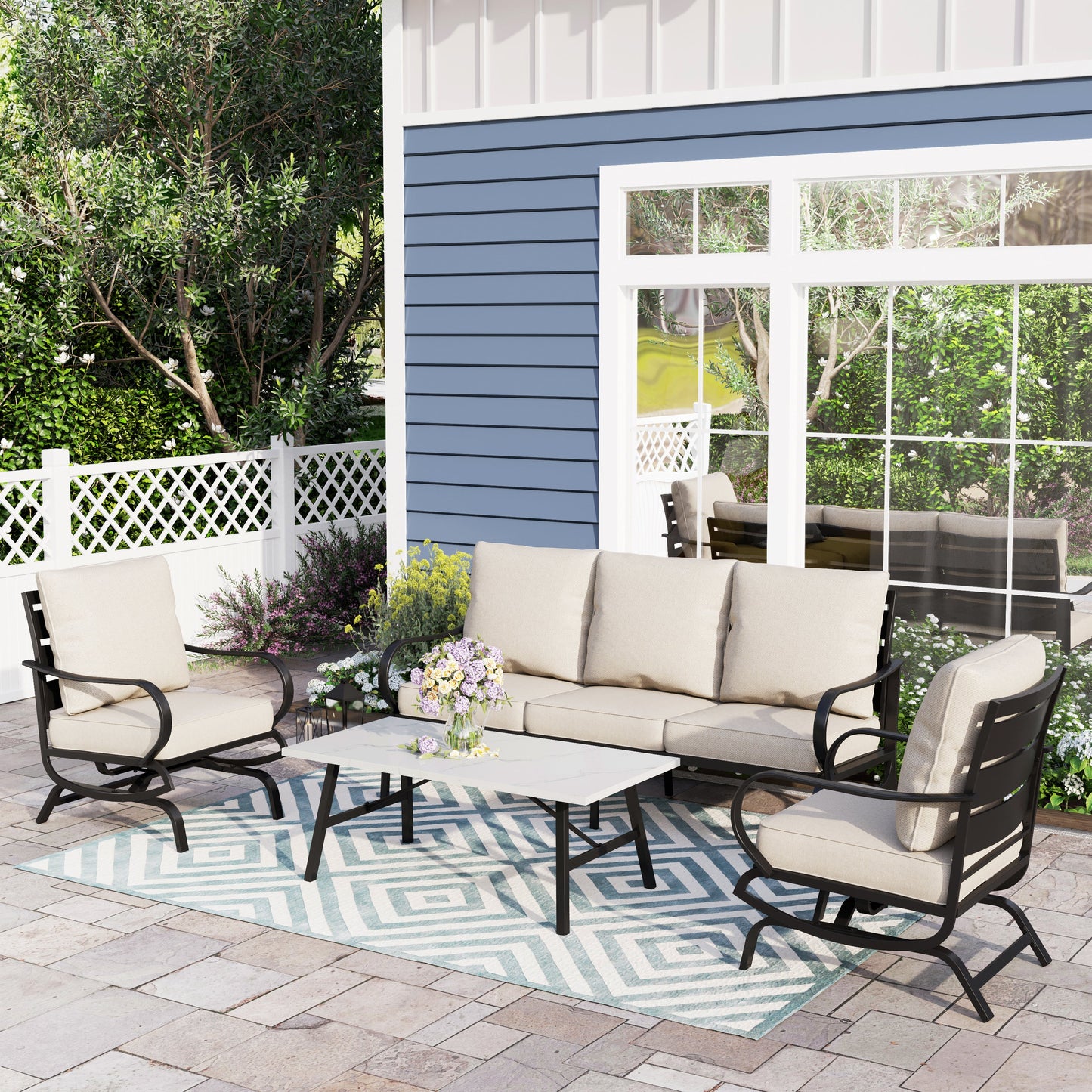 Sophia&William 5 Seat Outdoor Conversation Set Patio Table and Swivel Chairs Sets with Cushions and Pillows