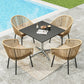 Sophia & William 5 Pieces Outdoor Patio Dining Set, Metal Square Dining Table and Wicker Rattan Chairs Set for 4, Black Placer Gold