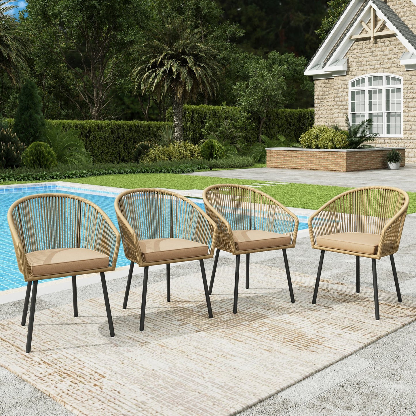 Sophia & William 4 Pieces Wicker Rattan Metal Outdoor Patio Dining Chairs, Black Placer Gold
