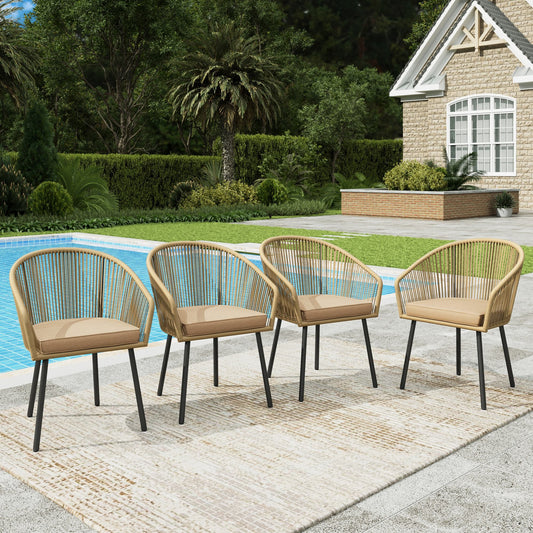 Sophia & William 4 Pieces Wicker Rattan Metal Outdoor Patio Dining Chairs, Black Placer Gold