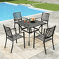 Sophia & William 5 Peices Metal Patio Dining Set Outdoor Furniture Table and Stackable Stackable Chairs Set for 4 People, Black