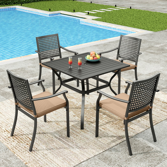 Sophia&William 5Pcs Patio Dining Set Outdoor Metal Cushioned Chairs and Square Table w/3.2inch  Beige Cushion for 4