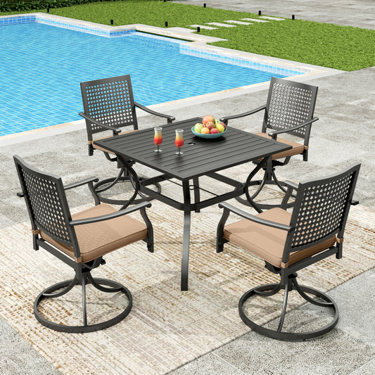 Sophia&William 5Pcs Patio Dining Set Outdoor Metal Swivel Chairs and Square Table w/3.2inch  Beige Cushion for 4