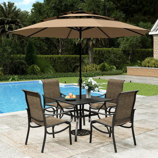 Sophia & William 6Pcs Outdoor Patio Dining Set with 10Ft Beige Umbrella Metal Table and Highback Textilene Chairs Set 23inch Deeper Seat Patio Furniture Set