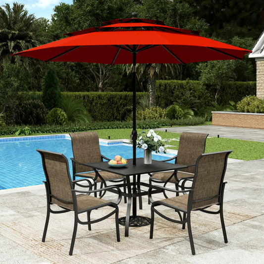 Sophia & William 6Pcs Outdoor Patio Dining Set with 10Ft Red Umbrella Metal Table and Highback Textilene Chairs Set 23inch Deeper Seat Patio Furniture Set