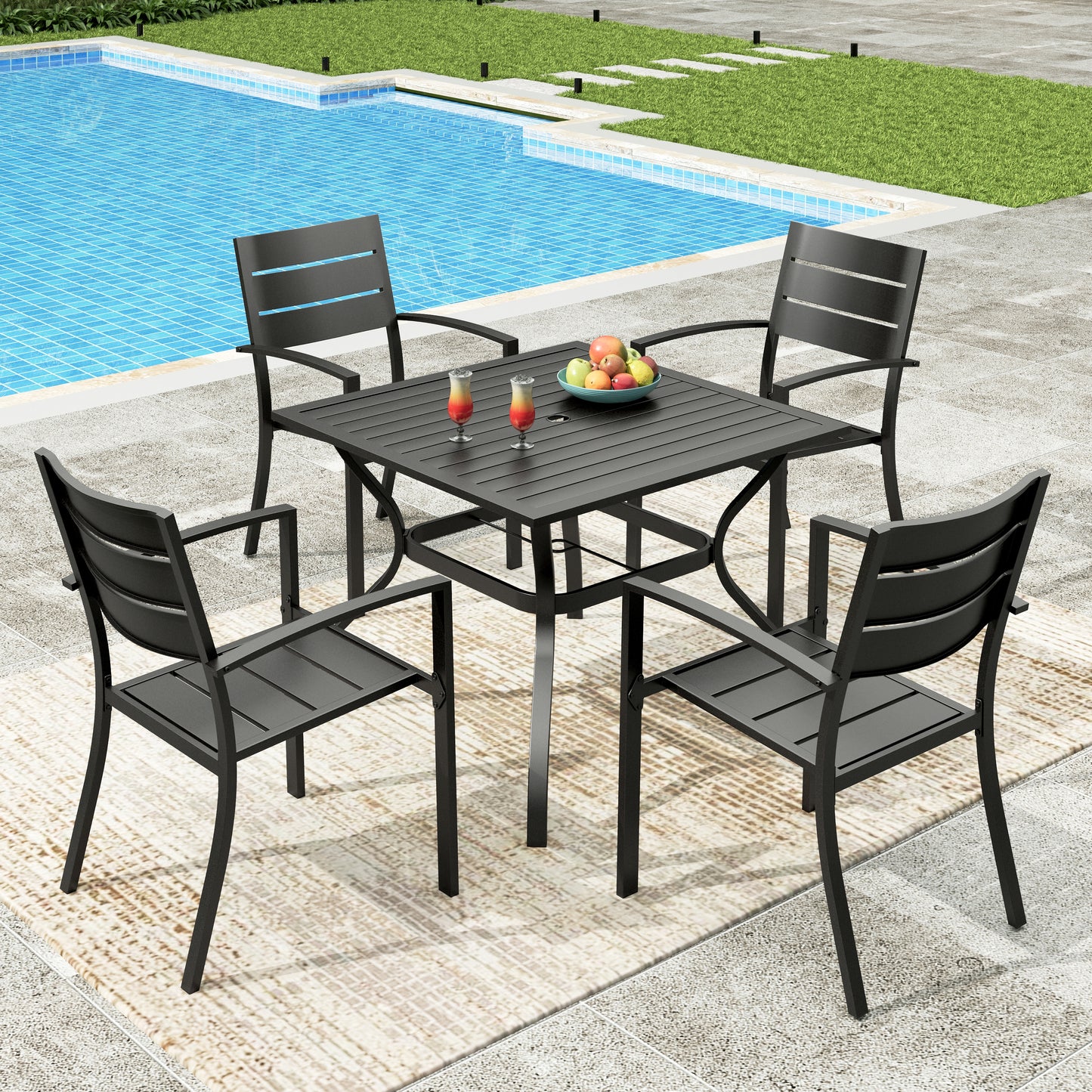 Sophia&William 5Pcs Patio Dining Set Outdoor Metal Stackable Chairs and Square Table for 4