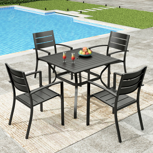 Sophia&William 5Pcs Patio Dining Set Outdoor Metal Stackable Chairs and Square Table for 4