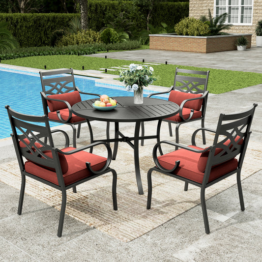 Sophia&William 5-Piece Outdoor Patio Dining Set Metal Cushioned Chairs and 37  Square Table Furnitre Set with 4  Cushion, Red