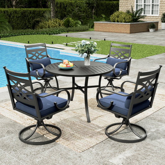 Sophia & William 5-Piece Outdoor Patio Dining Set Cushioned Swivel Chairs and Steel 42  Round Table with Cushion, Navy Blue