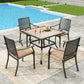 Sophia&William 5Pcs Patio Dining Set Outdoor Metal Padded Cushioned Chairs and Square Wooden-like Table-top Table for 4
