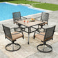 Sophia&William 5Pcs Patio Dining Set Outdoor Metal Padded Swivel Chairs and Square Wooden-like Table-top Table for 4