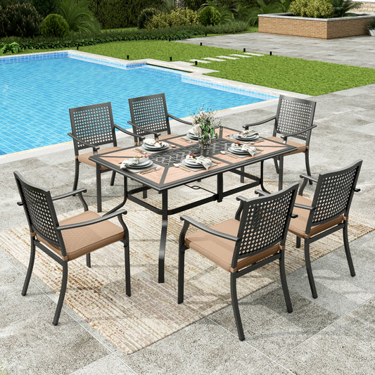 Sophia&William 7Pcs Patio Dining Set Outdoor Metal Cushioned Chairs and Rectangular Table Furniture Sets for 6
