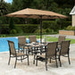 Sophia & William 7Pcs Outdoor Patio Dining Set with 13Ft Beige Umbrella 22.6inch Highback Textilene Chairs and Metal Wood-like Table Furniture Set for 6
