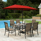 Sophia & William 7Pcs Outdoor Patio Dining Set with 13Ft Red Umbrella 22.6inch Highback Textilene Chairs and Metal Wood-like Table Furniture Set for 6