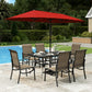 Sophia & William 7Pcs Outdoor Patio Dining Set with 13Ft Red Umbrella 22.6inch Highback Textilene Chairs and Metal Table Furniture Set for 6
