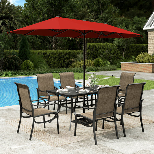 Sophia & William 7Pcs Outdoor Patio Dining Set with 13Ft Red Umbrella 22.6inch Highback Textilene Chairs and Metal Table Furniture Set for 6
