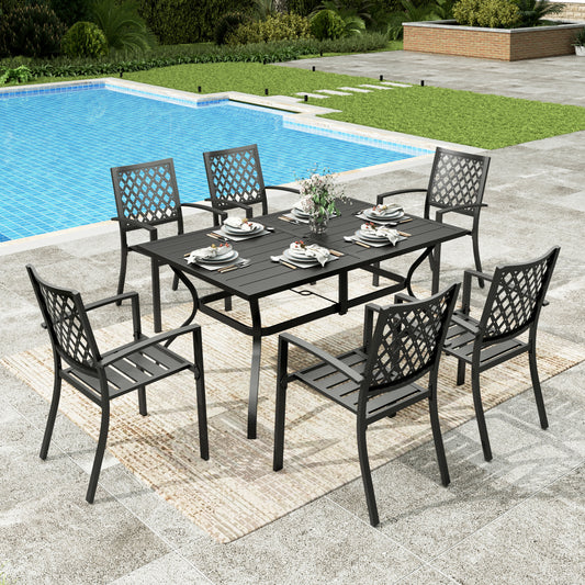 Sophia & William 7 Piece Outdoor Patio Dining Sets Metal Furniture Rectangle Table and Stackable Stackable Chairs Set for 6