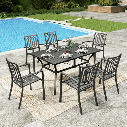 Sophia & William 7 Piece Metal Outdoor Patio Dining Sets Furniture Set with Rectangular Table and 6 Stackable Chairs