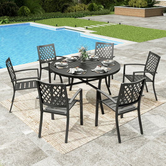 Sophia & William 7 Piece Outdoor Patio Dining Sets Metal 54inch Round Table and Stackable Stackable Chairs Set for 6