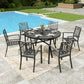 Sophia & William 7 Piece Outdoor Patio Dining Sets Metal Patio 54inch Round Table and Black Stackable Chairs Furniture Set for 6-Person