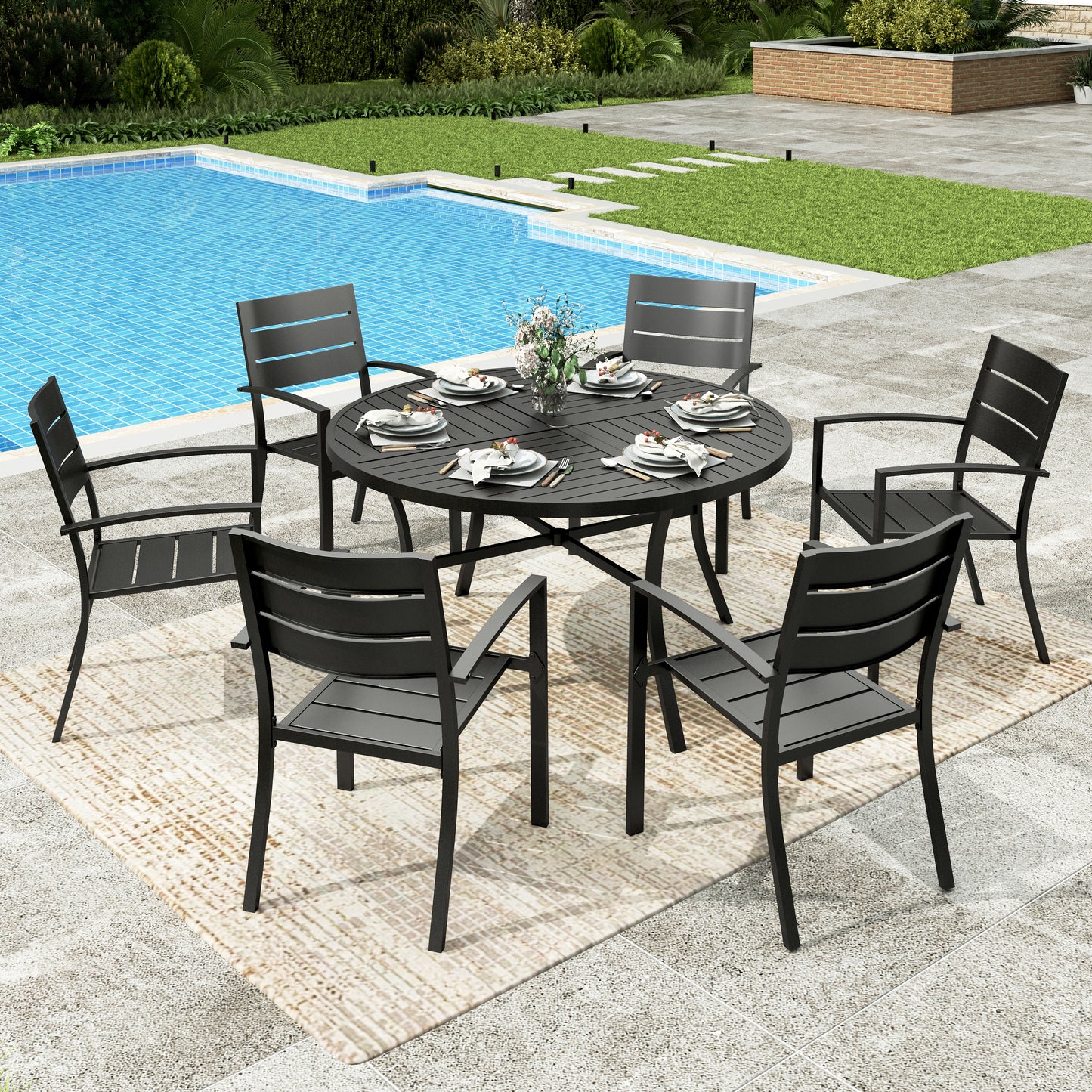 Sophia&William 7Pcs Patio Dining Set Outdoor Metal Stackable Chairs and 54Round Table for 4