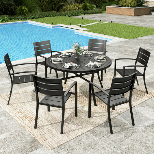 Sophia&William 7Pcs Patio Dining Set Outdoor Metal Stackable Chairs and 54Round Table for 4