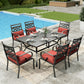 Sophia&William 7-Piece Outdoor Patio Dining Set Metal Cushioned Chairs and Table Furniture Set with Cushion for 6, Red