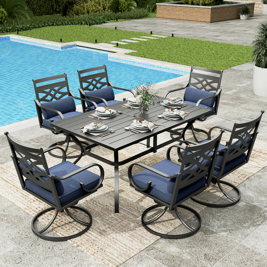Sophia & William 7-Piece Outdoor Patio Dining Set Cushioned Swivel Chairs and Steel Table with Cushion, Navy Blue