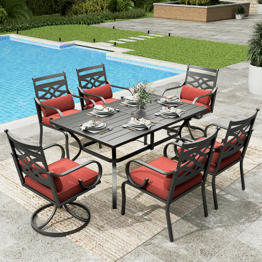 Sophia & William 7 Piece Outdoor Patio Dining Set 60  Rectangular Table and Metal Cushioned Chairs Furniture Set for 8, Red