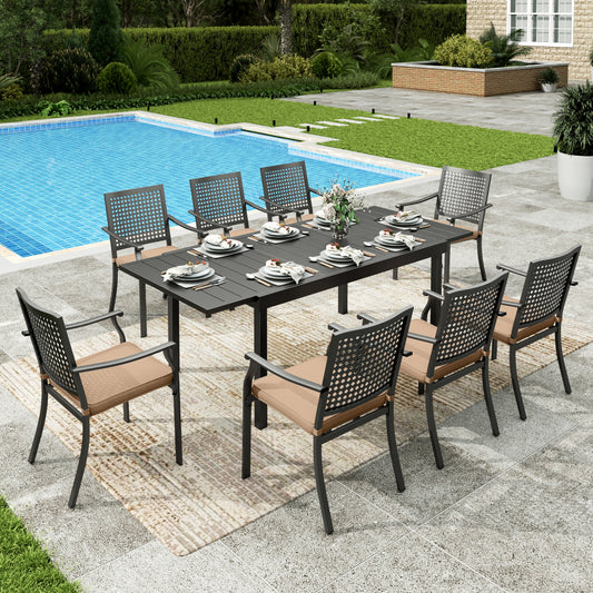 Sophia&William 9Pcs Patio Dining Set Outdoor Metal Cushioned Chairs and Expandable Table Furniture Sets with 3.2inch  Padded Cushion for 8