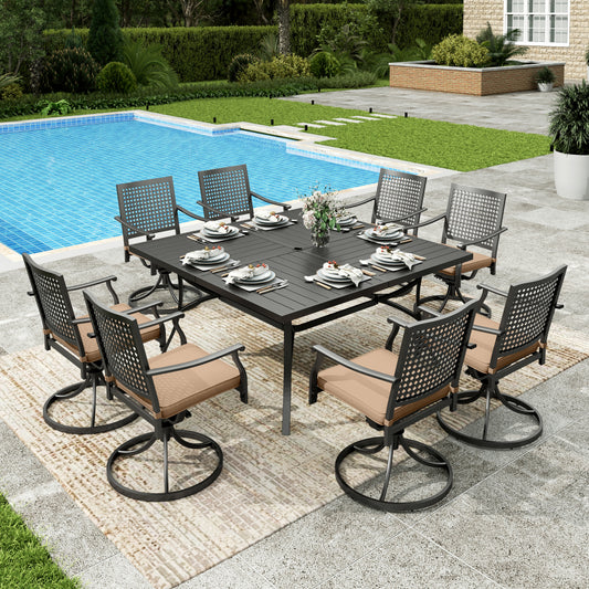 Sophia&William 9Pcs Patio Dining Set Outdoor Metal Swivel Chairs and 57.5inch  Square Table Furniture Sets with 3.2inch  Padded Cushion for 8