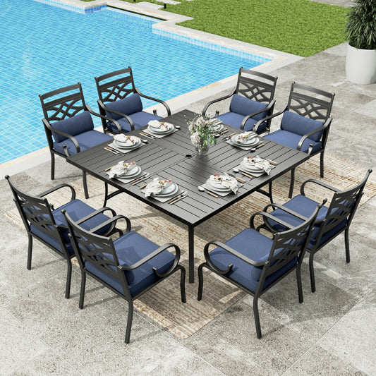 Sophia & William 9 Piece Outdoor Patio Dining Set 60  Square Table and Metal Cushioned Chairs Furniture Set for 8, Beige