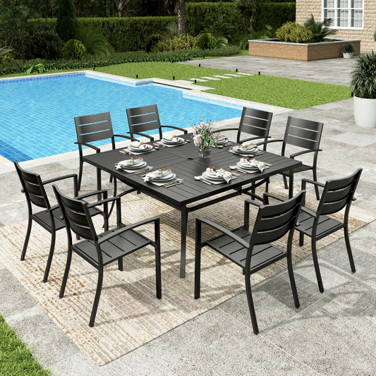 Sophia&William 9Pcs Patio Dining Set Outdoor Metal Stackable Chairs and 60Square Table Furniture Sets for 8