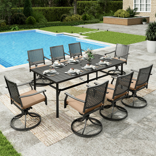 Sophia&William 9Pcs Patio Dining Set Outdoor Metal Swivel Chairs and Rectangular Table Furniture Sets with 3.2inch  Padded Cushion for 8