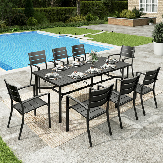 Sophia&William 9Pcs Patio Dining Set Outdoor Metal Stackable Chairs and Rectangular Table Furniture Sets for 8
