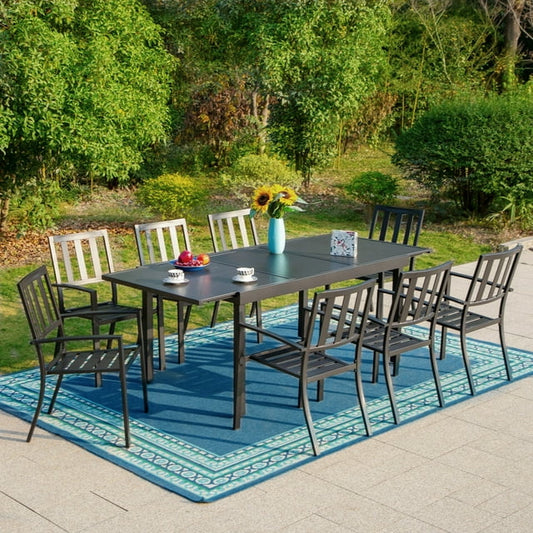 Sophia & William 9 Pieces Metal Outdoor Patio Dining Set with Extendable Table - Black