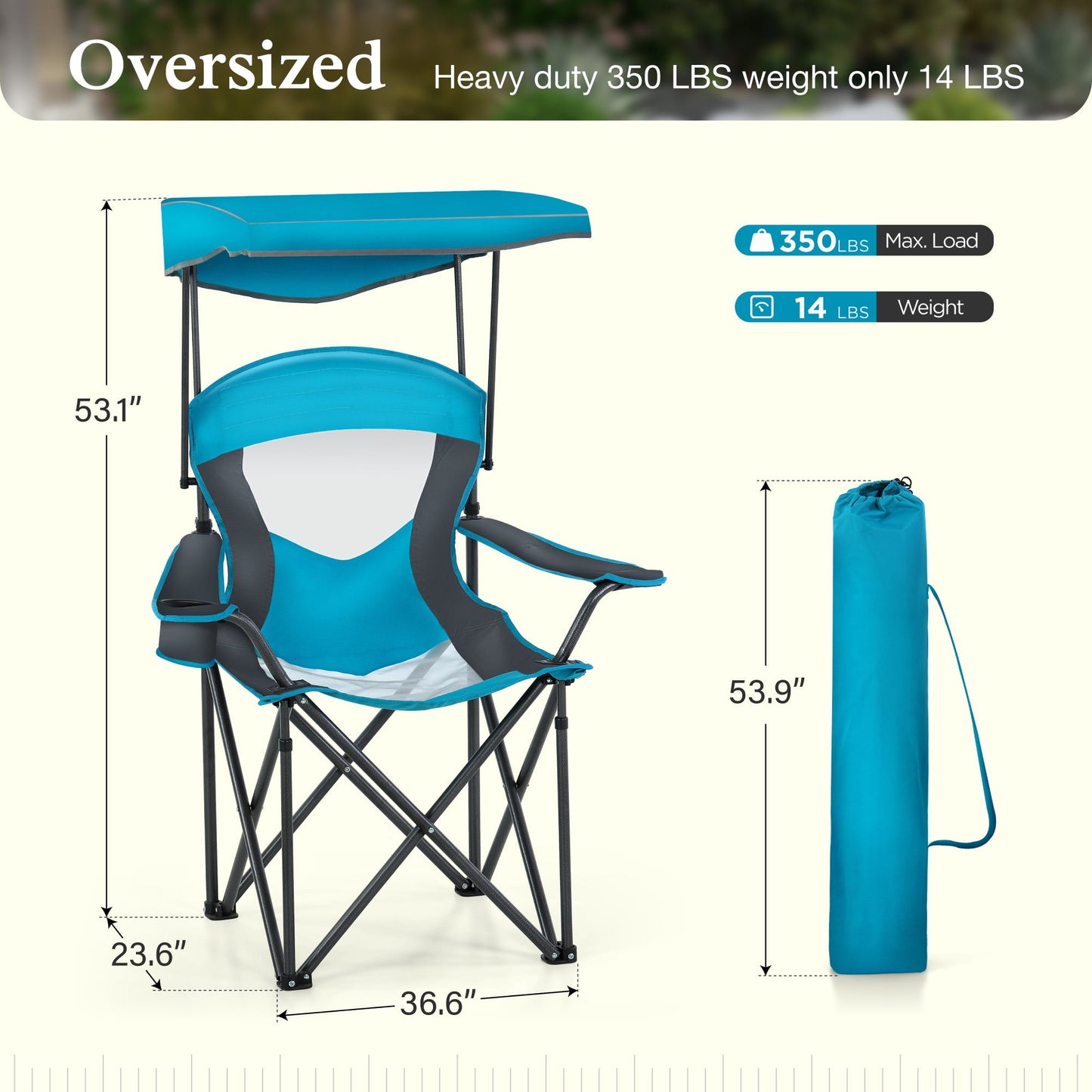 Sophia & William Foldable Canopy Chair Portable Camping Lounge Chair Outdoor Sunshade Canopy Chair with Cup Holder,2 Pack, Blue