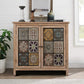 Alpha Joy 2-Door Accent Distressed Cabinet with Large Interior Storage, Retro Storage Cabinet with 2 Doors & Wood Frame, Checkered Patterns for Living Room, Entryway