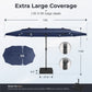 Alpha Joy 15ft Extra Large Outdoor Patio Umbrella Double-Sided Ventilation Umbrella with Led Lights & Umbrella Base, Navy Blue