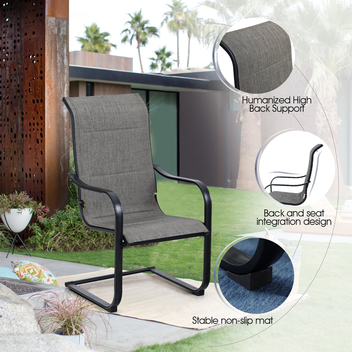 Sophia & William Patio Dining Chairs High Back Patio Chairs C Spring Motion Chairs 2 Pieces Quick Dry Textilene Outdoor Furniture Support 350lbs for Lawn Garden Balcony Pool Backyard Weather Resistant