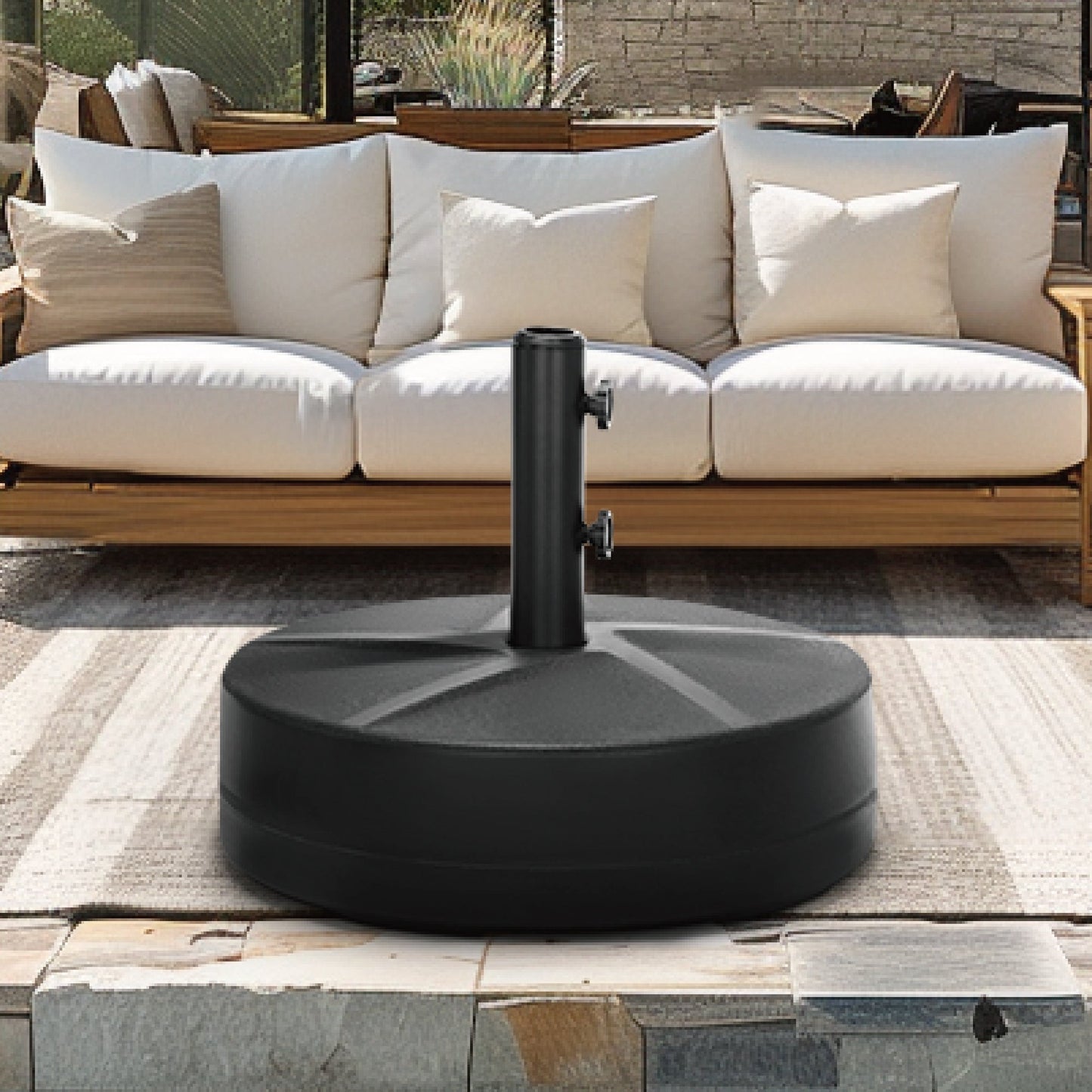 Alpha Joy Outdoor Patio Fillable Round Umbrella Base Stand Holder for 1.5''/1.9'' Umbrella Pole, Black
