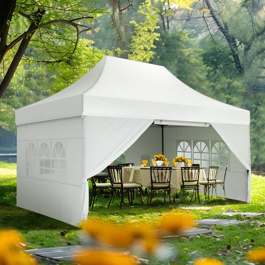 10'x 15' Easy Setup Pop Up Canopy with 4 Removable Sidewalls & Carrying Bag,4 Weight Bags - White