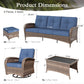Sophia & William 6 Pieces Outdoor Patio Furniture Set 7-Seat Wicker Outdoor Conversation Sofa Set with Swivel Glider & 2 Ottomans, Navy