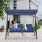 3-Seat Outdoor Converting Canopy Swing Glider Patio Hammock with Side Table - Beige