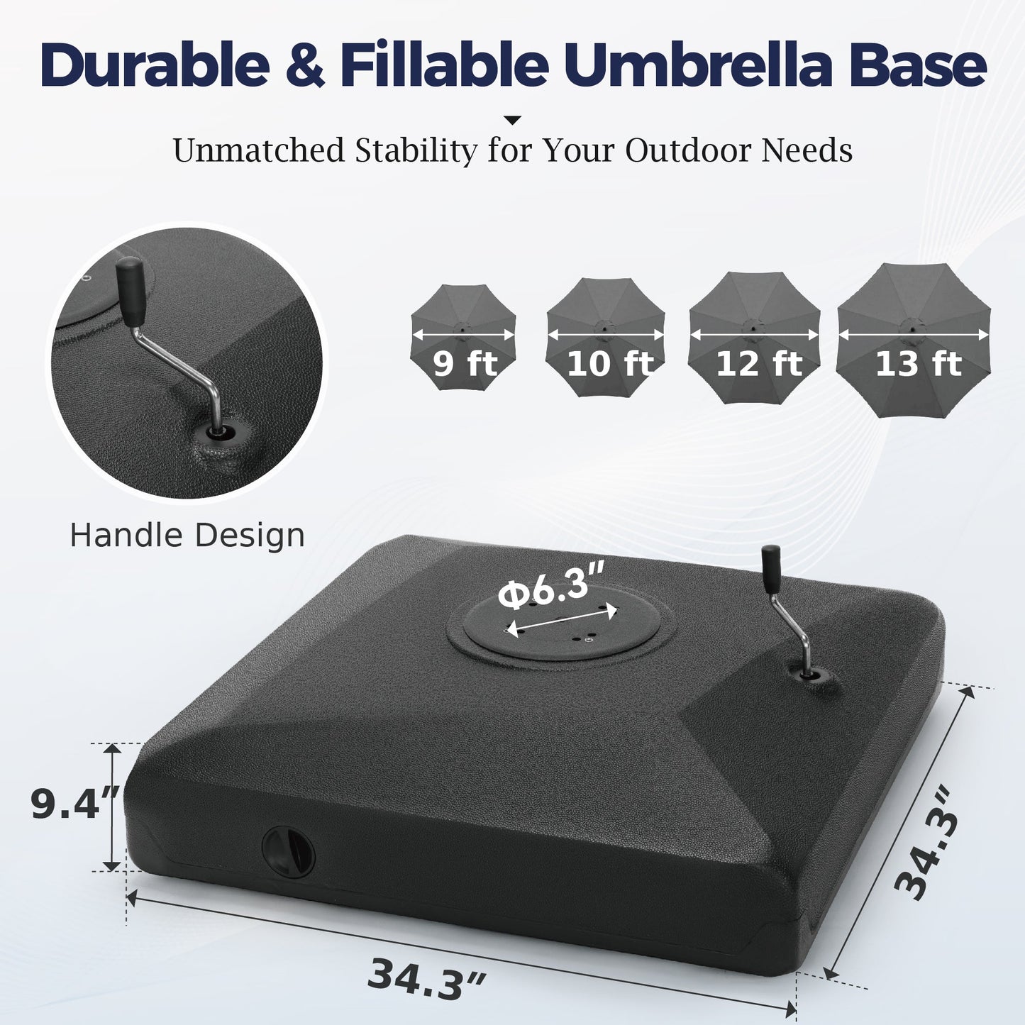 Alpha Joy 34.3'' Square Patio Fillable Umbrella Base with Liftable Wheel, Black