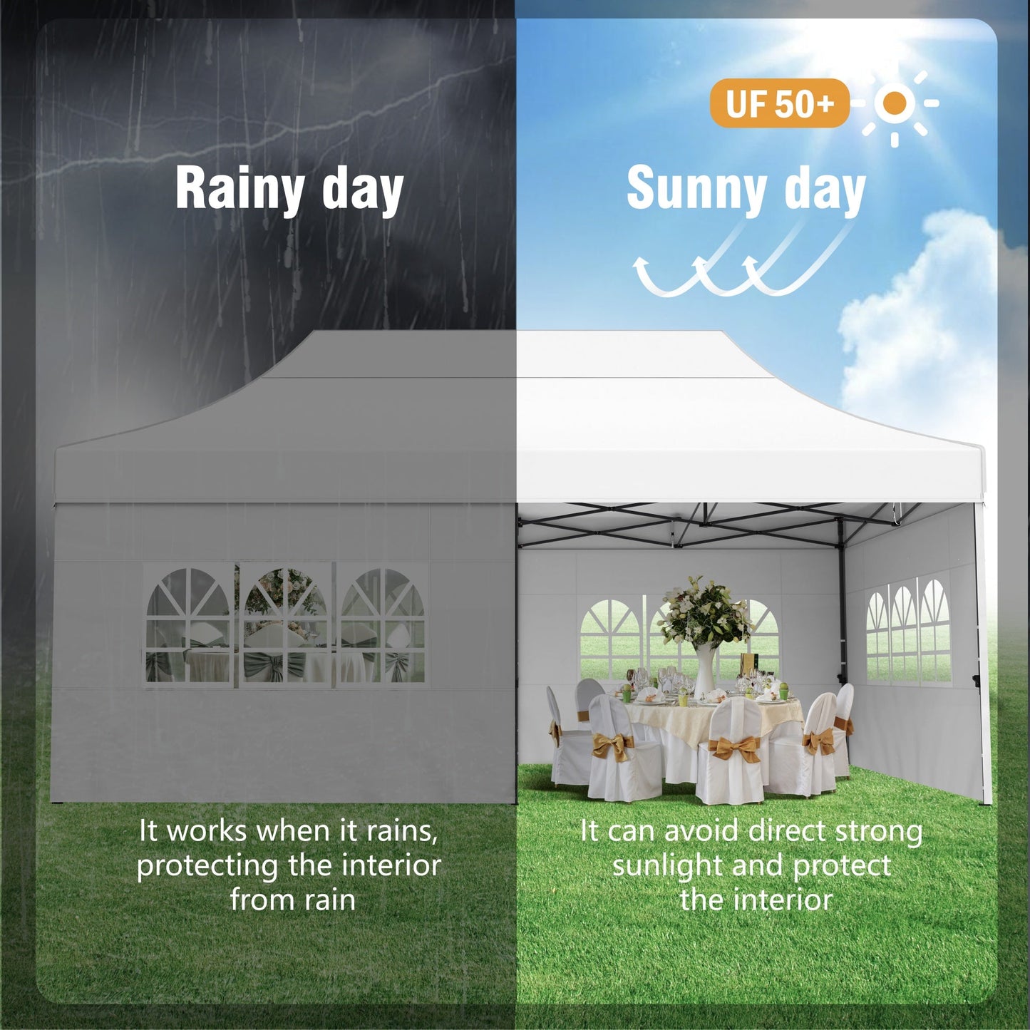 10'x 20' Easy Setup Pop Up Canopy with 4 Removable Sidewalls & Carrying Bag,4 Weight Bags - White