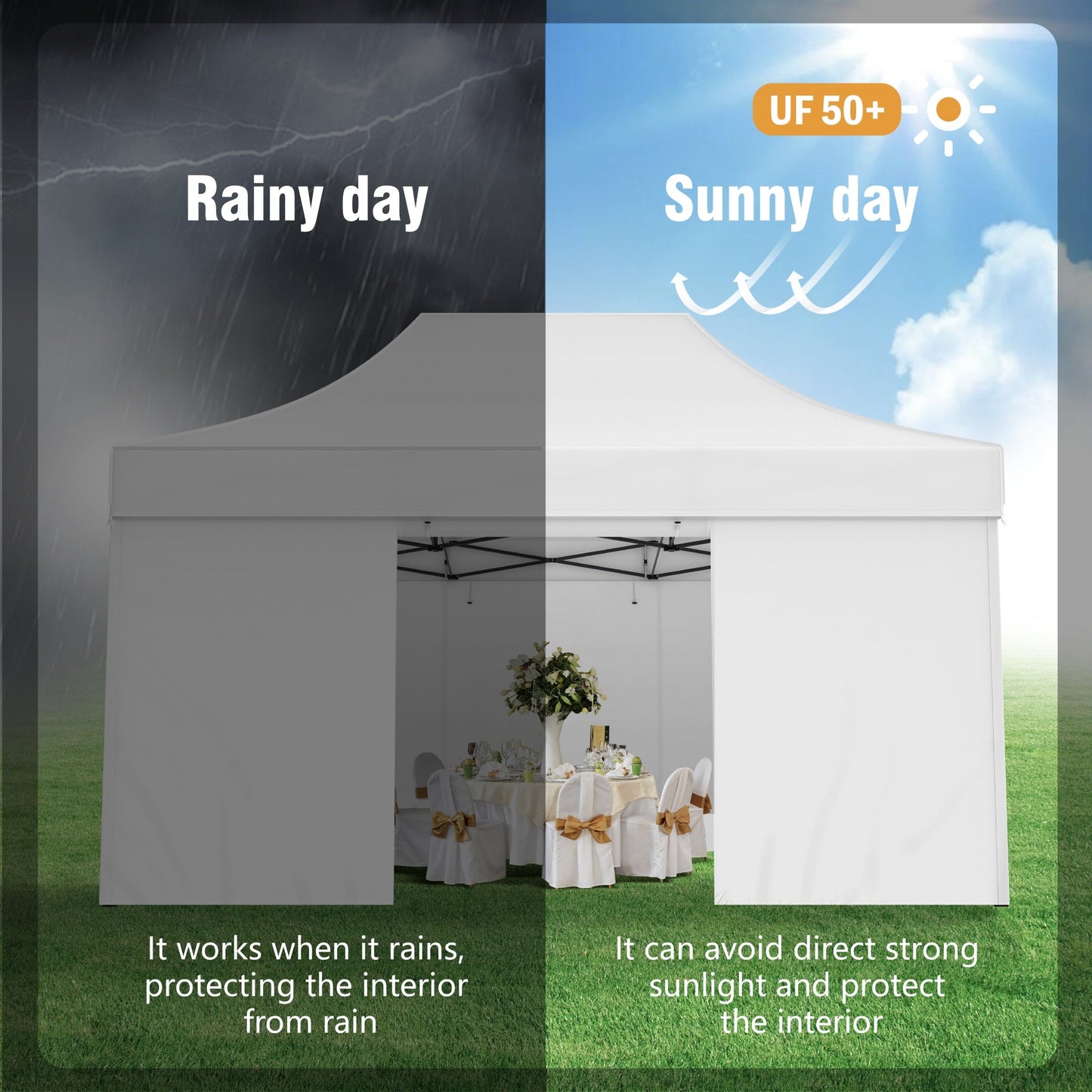 10'x 15' Easy Setup Pop Up Canopy with 4 Removable Sidewalls & Carrying Bag,4 Weight Bags - White
